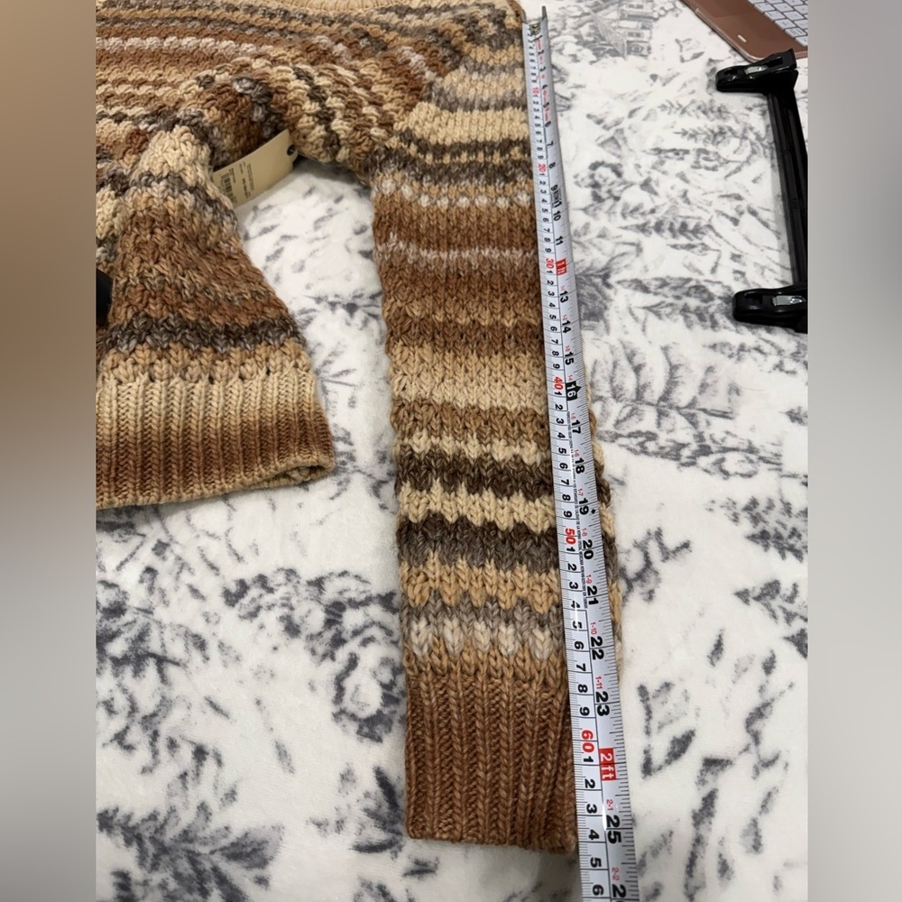 Chunky Knit Fair Isle Sweater Earth Tone Striped Boho Western Pullover NWT - Picture 8 of 8